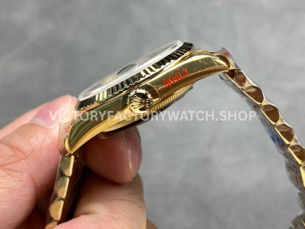 QF Factory Counterweight Rolex Day-Date 128238-0130 36mm Full Yellow Gold Baguette Diamo (4) QF Factory Counterweight Rolex Day-Date 128238-0130 36mm Full Yellow Gold Baguette Diamond Green Dial