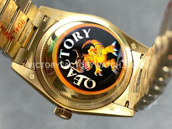 QF Factory Counterweight Rolex Day-Date 128238-0130 36mm Full Yellow Gold Baguette Diamo (9) QF Factory Counterweight Rolex Day-Date 128238-0130 36mm Full Yellow Gold Baguette Diamond Green Dial