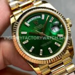 QF Factory Counterweight Rolex Day-Date 128238-0130 36mm Full Yellow Gold Baguette Diamond (1) QF Factory Counterweight Rolex Day-Date 128238-0130 36mm Full Yellow Gold Baguette Diamond Green Dial