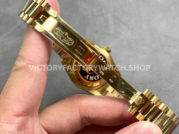 QF Factory Counterweight Rolex Day-Date 128238 36mm Full Yellow Gold Baguette Diamond Gold Dial