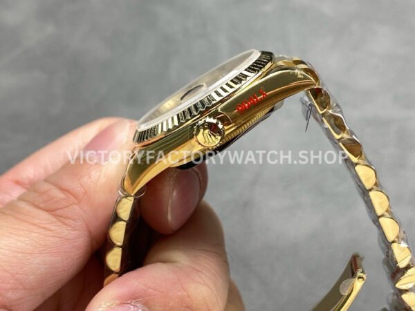 QF Factory Counterweight Rolex Day-Date 128238 36mm Full Yellow Gold Baguette Diamond Gold Dial