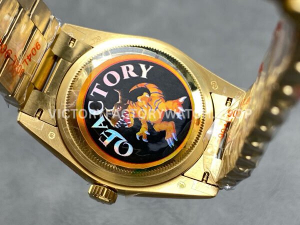 QF Factory Counterweight Rolex Day-Date 128238 36mm Full Yellow Gold Baguette Diamond Gold Dial