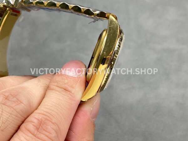 QF Factory Counterweight Rolex Day-Date 128238 36mm Full Yellow Gold Baguette Diamond Gold Dial