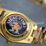 QF Factory Counterweight Rolex Day-Date 128238 36mm Full Yellow Gold Diamond Mo (8) QF Factory Counterweight Rolex Day-Date 128238 36mm Full Yellow Gold Diamond Mope&Baguette Diamond Silver Dial