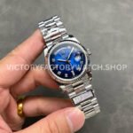 QF Factory Counterweight Rolex Day-Date 128239-0023 36mm Full 904L Diamond Mope Baguette Diamond Blue Dial