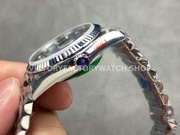 QF Factory Counterweight Rolex Day-Date 128239-0023 36mm Full 904L Diamond Mope Baguette Diamond Blue Dial