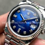 QF Factory Counterweight Rolex Day-Date 128239-0023 36mm Full 904L Diamond Mope Baguette Diamond Blue Dial