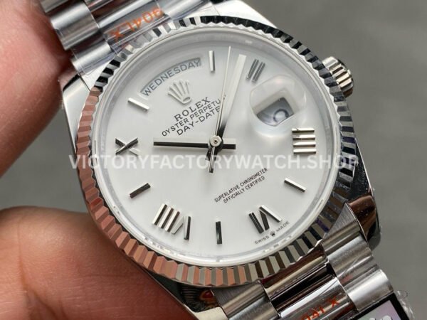 QF Factory Counterweight Rolex Day-Date 128239-0059 36mm Full 904L Roman Numerals White Dial (9) QF Factory Counterweight Rolex Day-Date 128239-0059 36mm Full 904L Roman Numerals White Dial