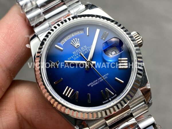 QF Factory Counterweight Rolex Day-Date 128239-0063 36mm Full 904L Roman Numerals Blue Dial