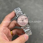 QF Factory Counterweight Rolex Day-Date 128239-0071 36mm Full 904L Baguette Diamond Pink Dial