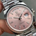 QF Factory Counterweight Rolex Day-Date 128239-0071 36mm Full 904L Baguette Diamond Pink Dial