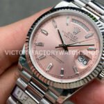 QF Factory Counterweight Rolex Day-Date 128239-0071 36mm Full 904L Baguette Diamond Pink Dial