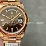 QF Factory Counterweight Rolex Day-Date 228235-0003 40mm Full Rose Gold Baguette Diamond Brown D (3) daydate chocolate baguette qf