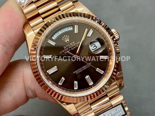 QF Factory Counterweight Rolex Day-Date 228235-0003 40mm Full Rose Gold Baguette Diamond Brown D (4) QF Factory Counterweight Rolex Day-Date 228235-0003 40mm Full Rose Gold Baguette Diamond Brown Dial