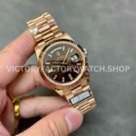 QF Factory Counterweight Rolex Day-Date 228235-0003 40mm Full Rose Gold Baguette Diamond Brown D (5) QF Factory Counterweight Rolex Day-Date 228235-0003 40mm Full Rose Gold Baguette Diamond Brown Dial