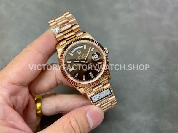 QF Factory Counterweight Rolex Day-Date 228235-0003 40mm Full Rose Gold Baguette Diamond Brown D (5) QF Factory Counterweight Rolex Day-Date 228235-0003 40mm Full Rose Gold Baguette Diamond Brown Dial
