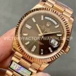 QF Factory Counterweight Rolex Day-Date 228235-0003 40mm Full Rose Gold Baguette Diamond Brown D (8) QF Factory Counterweight Rolex Day-Date 228235-0003 40mm Full Rose Gold Baguette Diamond Brown Dial