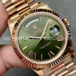 QF Factory 'Counterweight' Rolex Day-Date 228235-0025 40mm Full Rose Gold Roman Number Olive G (4) QF Factory Counterweight Rolex Day-Date 228235-0025 40mm Full Rose Gold Roman Number Olive Green Dial