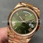 QF Factory 'Counterweight' Rolex Day-Date 228235-0025 40mm Full Rose Gold Roman Number Olive G (6) QF Factory Counterweight Rolex Day-Date 228235-0025 40mm Full Rose Gold Roman Number Olive Green Dial