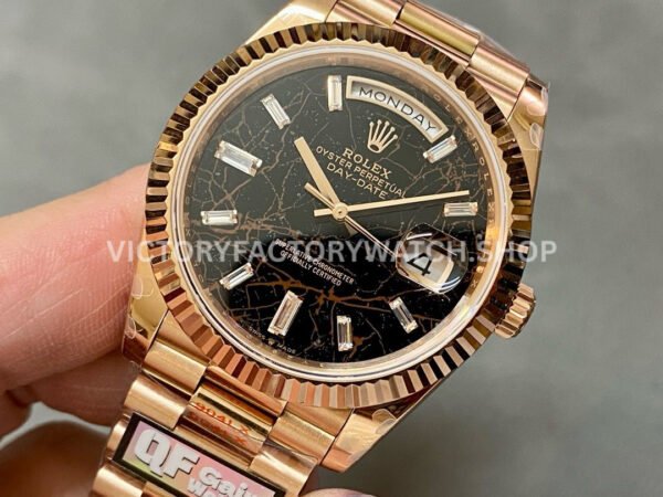 QF Factory Counterweight Rolex Day-Date 228235-0045 40mm Full Rose Gold Baguette Diamond Black D QF Factory Counterweight Rolex Day-Date 228235-0045 40mm Full Rose Gold Baguette Diamond Black Dial