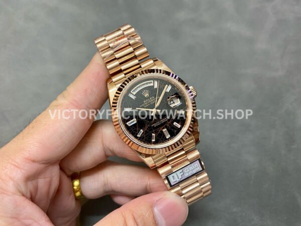 QF Factory Counterweight Rolex Day-Date 228235-0045 40mm Full Rose Gold Baguette Diamond Black D (9) QF Factory Counterweight Rolex Day-Date 228235-0045 40mm Full Rose Gold Baguette Diamond Black Dial
