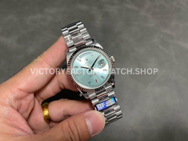 QF Factory Counterweight Rolex Day-Date 228236-0006 40mm Full Platinum Baguette Diamond Blue Dial (1) QF Factory Counterweight Rolex Day-Date 228236-0006 40mm Full Platinum Baguette Diamond Blue Dial