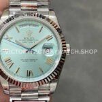 QF Factory Counterweight Rolex Day-Date 228236-0012 40mm Full Platinum Roman Numerals Blue Dial (7) daydate baguette blue platinum qf