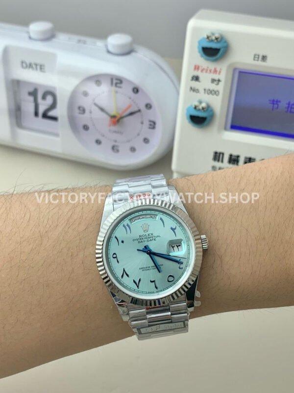 QF Factory Counterweight Rolex Day-Date 228236 40mm Full Platinum Arabic Numerals Ice Blue Dial