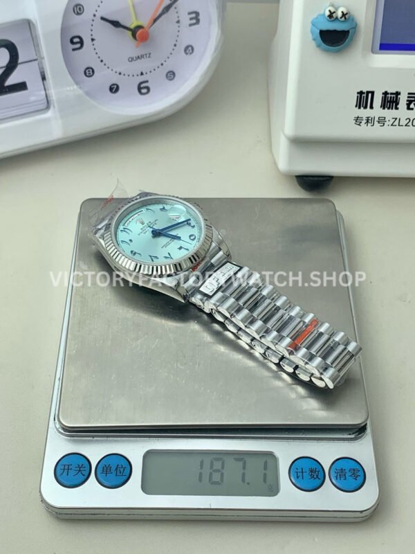 QF Factory Counterweight Rolex Day-Date 228236 40mm Full Platinum Arabic Numerals Ice Blue Dial