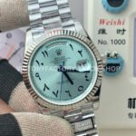 QF Factory Counterweight Rolex Day-Date 228236 40mm Full Platinum Arabic Numerals Ice Blue Dial