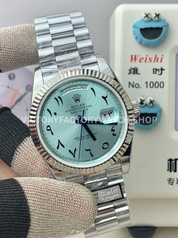 QF Factory Counterweight Rolex Day-Date 228236 40mm Full Platinum Arabic Numerals Ice Blue Dial