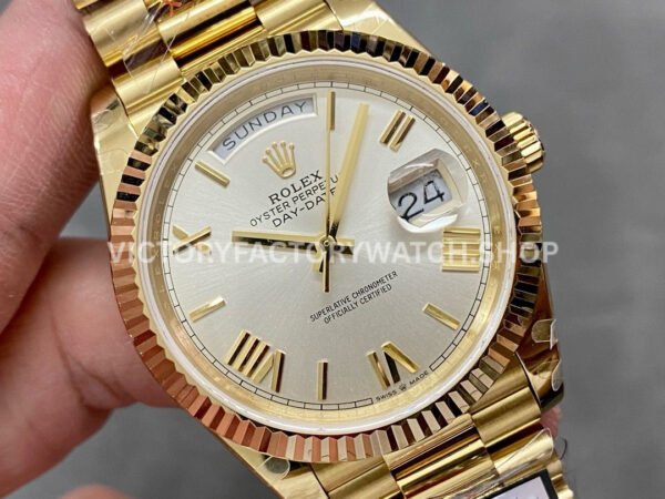 QF Factory Counterweight Rolex Day-Date 228238-0002 40mm Full Yellow Gold Roman Number Silver Di QF Factory Counterweight Rolex Day-Date 228238-0002 40mm Full Yellow Gold Roman Number Silver Dial