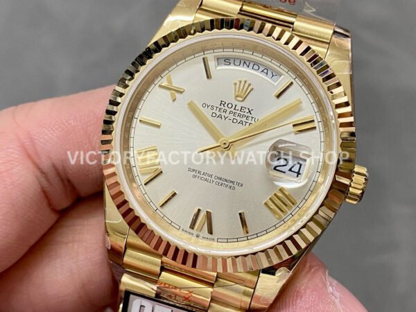 QF Factory Counterweight Rolex Day-Date 228238-0002 40mm Full Yellow Gold Roman Number Silver Di (8) QF Factory Counterweight Rolex Day-Date 228238-0002 40mm Full Yellow Gold Roman Number Silver Dial