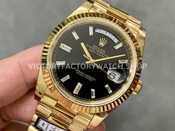 QF Factory Counterweight Rolex Day-Date 228238-0004 40mm Full Yellow Gold Baguette Diamond Bla (3) QF Factory Counterweight Rolex Day-Date 228238-0004 40mm Full Yellow Gold Baguette Diamond Black Dial