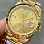 QF Factory Counterweight Rolex Day-Date 228238-0005 40mm Full Yellow Gold Baguette Diamon (5) QF Factory Counterweight Rolex Day-Date 228238-0005 40mm Full Yellow Gold Baguette Diamond Champagne Dial