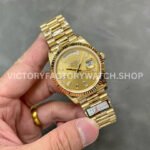 QF Factory Counterweight Rolex Day-Date 228238-0005 40mm Full Yellow Gold Baguette Diamon (9) QF Factory Counterweight Rolex Day-Date 228238-0005 40mm Full Yellow Gold Baguette Diamond Champagne Dial