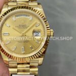 QF Factory Counterweight Rolex Day-Date 228238-0005 40mm Full Yellow Gold Baguette Diamond (1) daydate champagne baguette qf