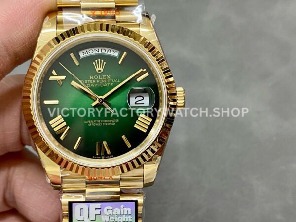 QF Factory Counterweight Rolex Day-Date 228238-0061 40mm Full Yellow Gold Roman Number Dark G (6) day date 40 green roman gold qf