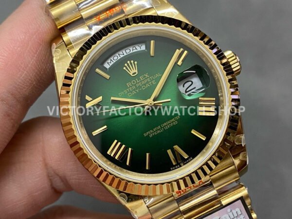 QF Factory Counterweight Rolex Day-Date 228238-0061 40mm Full Yellow Gold Roman Number Dark G (8) QF Factory Counterweight Rolex Day-Date 228238-0061 40mm Full Yellow Gold Roman Number Dark Green Dial