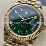 QF Factory Counterweight Rolex Day-Date 228238-0069 40mm Full Yellow Gold Roman Number Green Dial