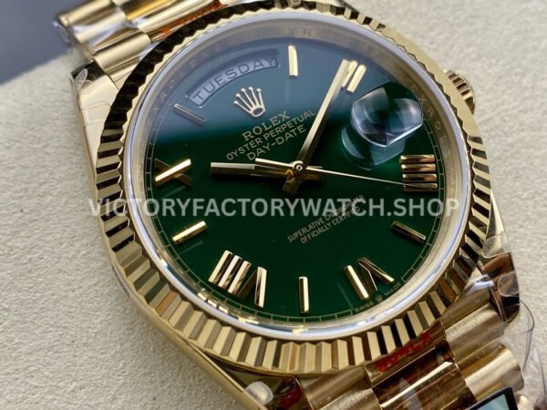 QF Factory Counterweight Rolex Day-Date 228238-0069 40mm Full Yellow Gold Roman Number Green Dial