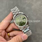 QF Factory Counterweight Rolex Day-Date 228239-0033 40mm Full White Gold Roman Numerals Olive Green Dial