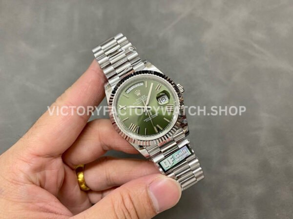 QF Factory Counterweight Rolex Day-Date 228239-0033 40mm Full White Gold Roman Numerals Olive Green Dial