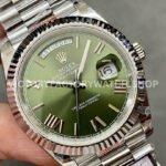 QF Factory Counterweight Rolex Day-Date 228239-0033 40mm Full White Gold Roman Numerals Olive Green Dial
