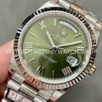 QF Factory Counterweight Rolex Day-Date 228239-0033 40mm Full White Gold Roman Numerals Olive Green Dial