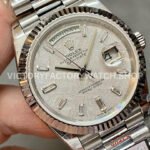 QF Factory Counterweight Rolex Day-Date 228239-0055 40mm Full White Gold Baguette Diamond Meteorite Dial