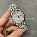 QF Factory Counterweight Rolex Day-Date 228239-0055 40mm Full White Gold Baguette Diamond Meteorite Dial