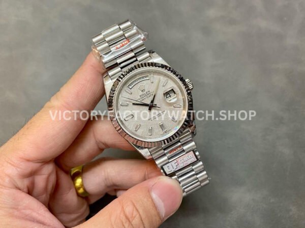 QF Factory Counterweight Rolex Day-Date 228239-0055 40mm Full White Gold Baguette Diamond Meteorite Dial