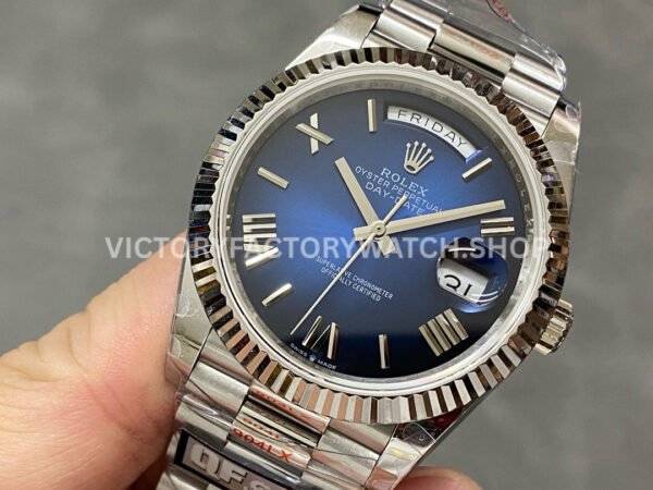 QF Factory Counterweight Rolex Day-Date 228239-0076 40mm Full White Gold Roman Numerals Dark (5) QF Factory Counterweight Rolex Day-Date 228239-0076 40mm Full White Gold Roman Numerals Dark Blue Dial