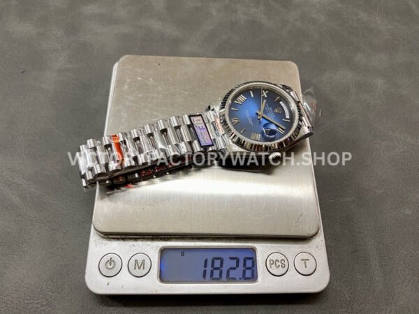 QF Factory Counterweight Rolex Day-Date 228239-0076 40mm Full White Gold Roman Numerals Dark (7) QF Factory Counterweight Rolex Day-Date 228239-0076 40mm Full White Gold Roman Numerals Dark Blue Dial